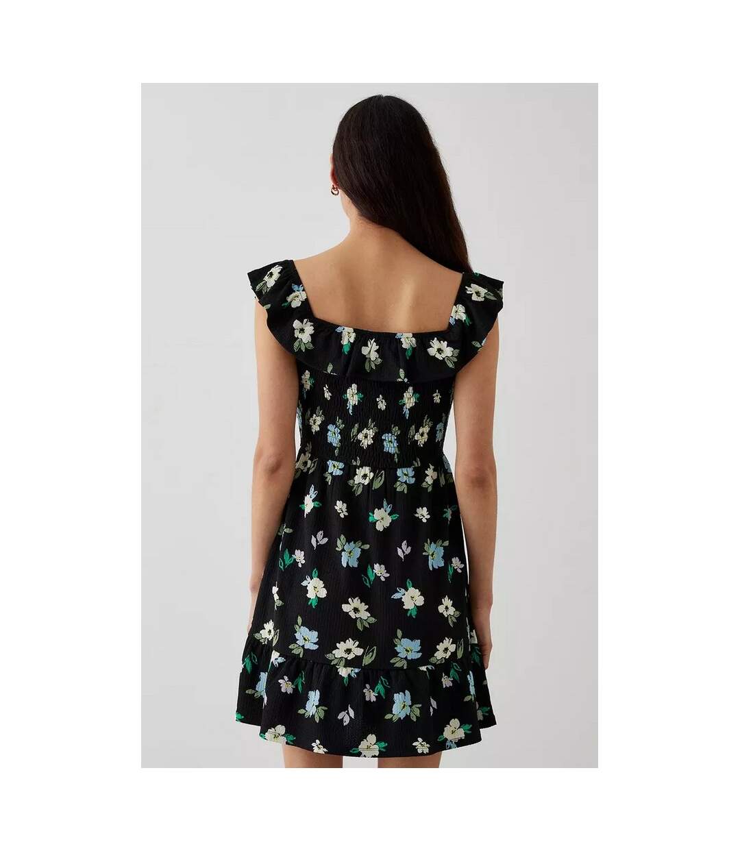 Womens/ladies floral shirred mini dress black Dorothy Perkins