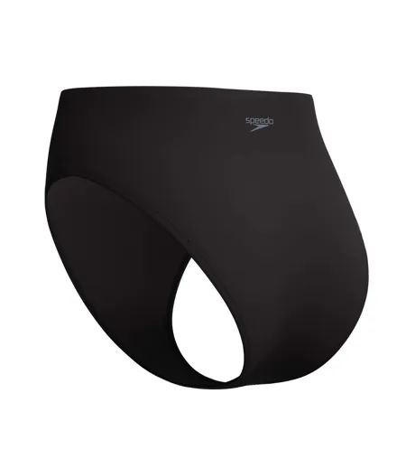 Womens/ladies Cheeky Solid High Waist Bikini Bottoms Black Speedo