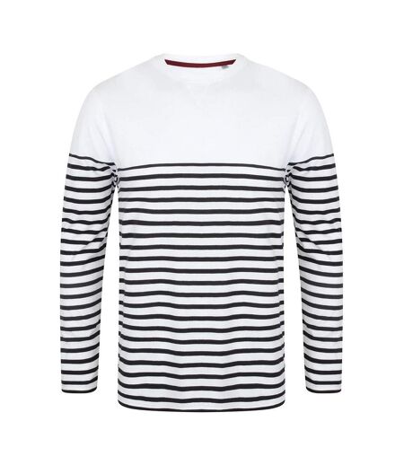T-shirt Manches Longues Motif/style À Rayures Breton Homme Blanc Bleu Marine Front Row