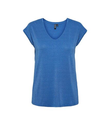 T-shirt Bleu Femme Pieces Lurex Stripes - L