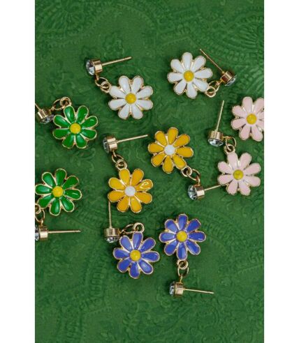 Daisy Sun Flower Zircon Dangle Drop Summer Floral Handmade Stud Earrings