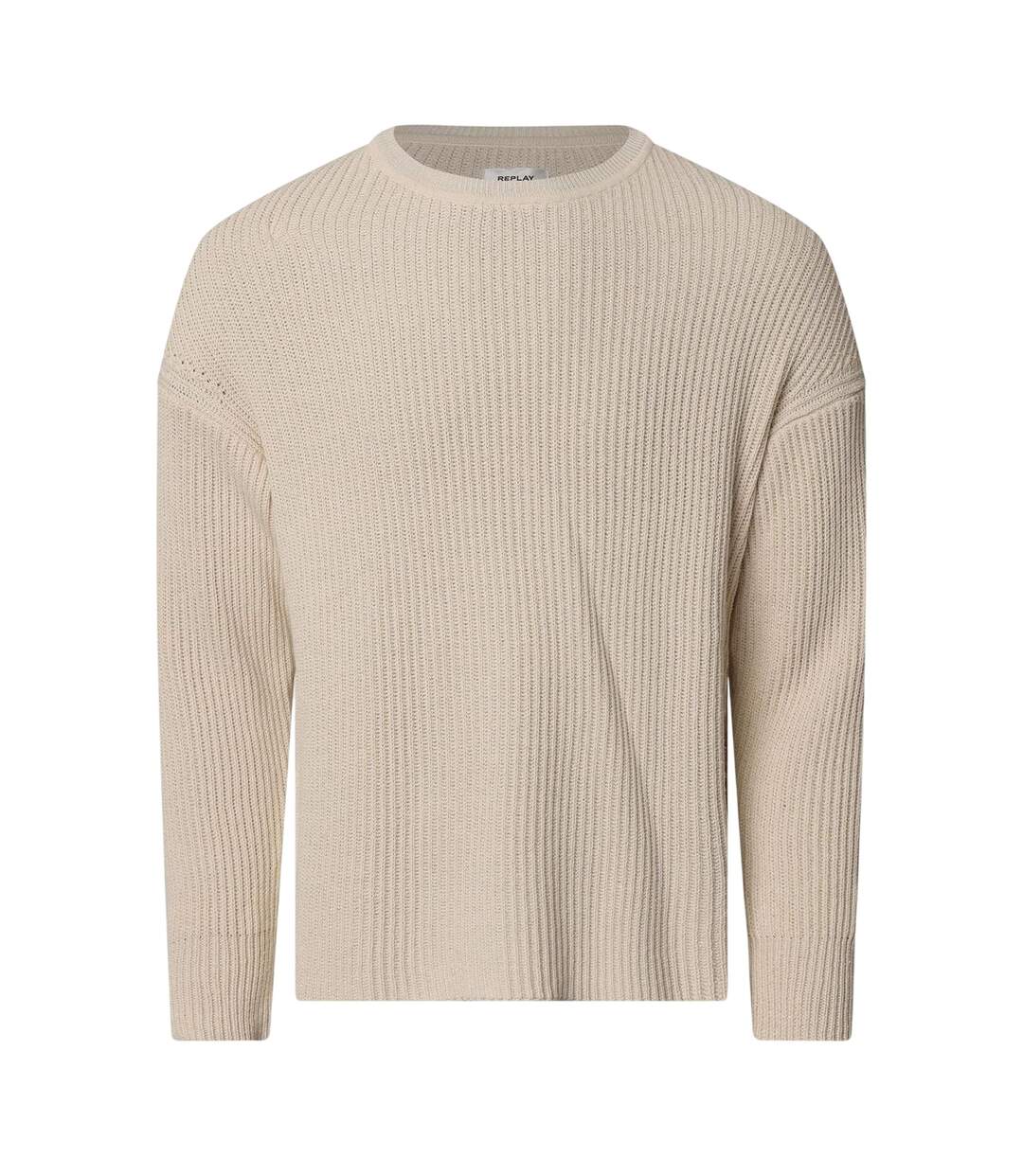 Pull Motif/style Côtelé Homme Crème Replay-1