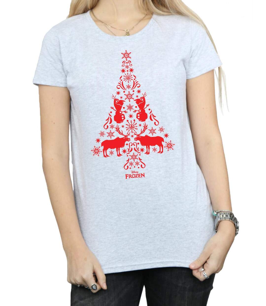 Disney Femme/Les femmes - T-shirt en coton avec arbre de Noël Frozen (Gris sportif) - UTBI21924-3