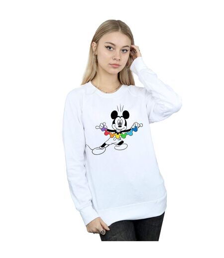 Disney Sweatshirt Mickey Mouse Rainbow Chain Womens/Ladies (Blanc) - UTBI28367