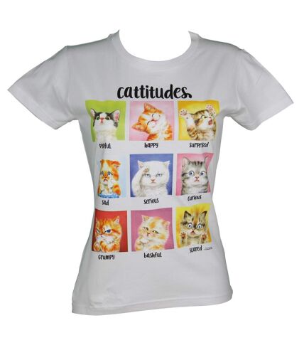 T-shirt femme manches courtes - Chat Cattitudes 10388 - blanc