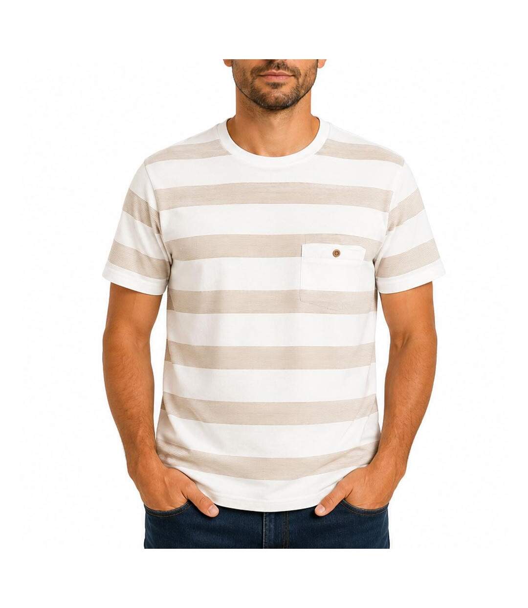 T-Shirt blanc/beige homme rms26 rayures-1