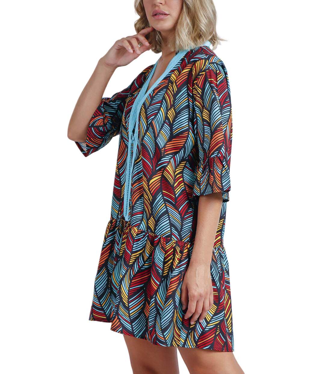 Caftan de plage Ethnic Feathers Admas-2