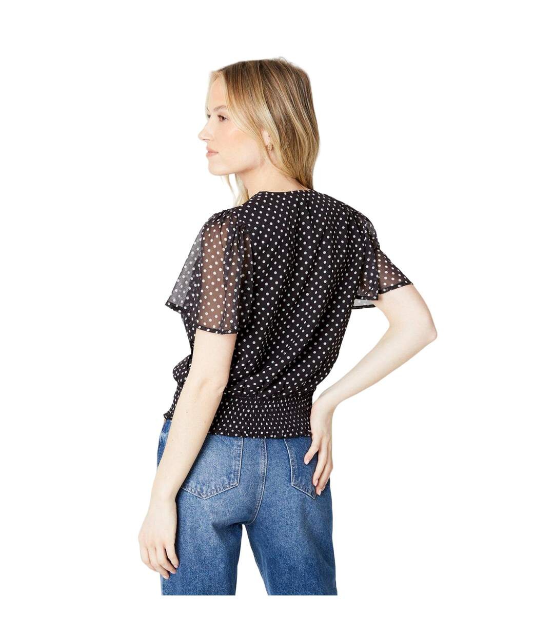 Womens/ladies polka dot chiffon shirred hem blouse black/white Dorothy Perkins-2