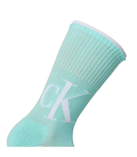 Mens Lettering Logo Crew Socks Turquoise White Calvin Klein