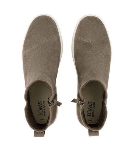 Womens/ladies Verona Leather Mid Cut Platform Ankle Boots Green Toms