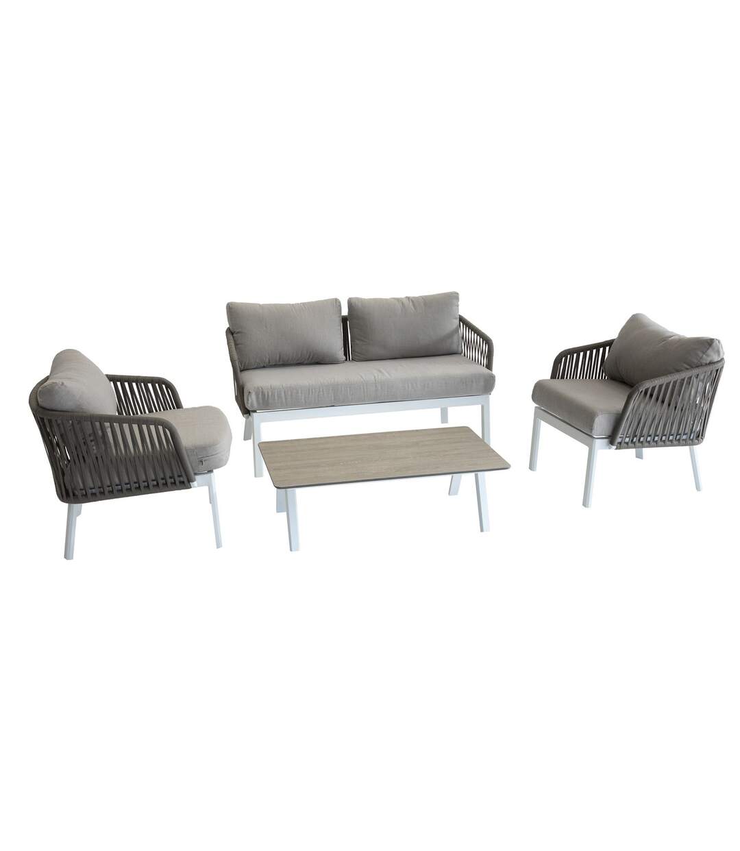 Salon de jardin Barcelone - 4 Places - Marron tonka et blanc-1