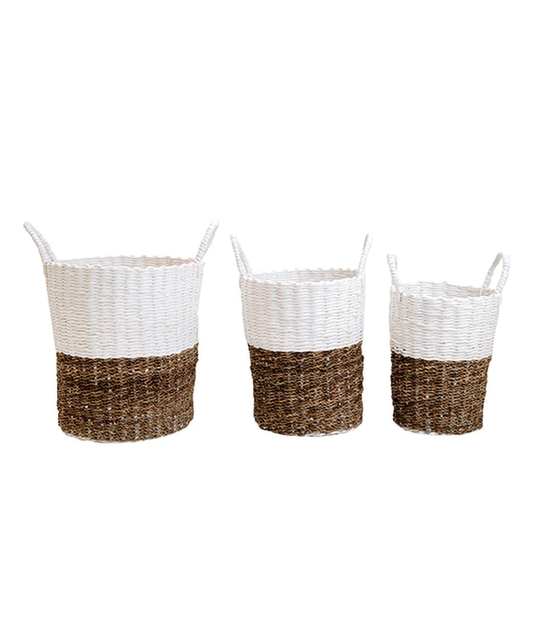 Lot de 3 Paniers bicolores en jonc et papier tressés - Beige et Blanc-2