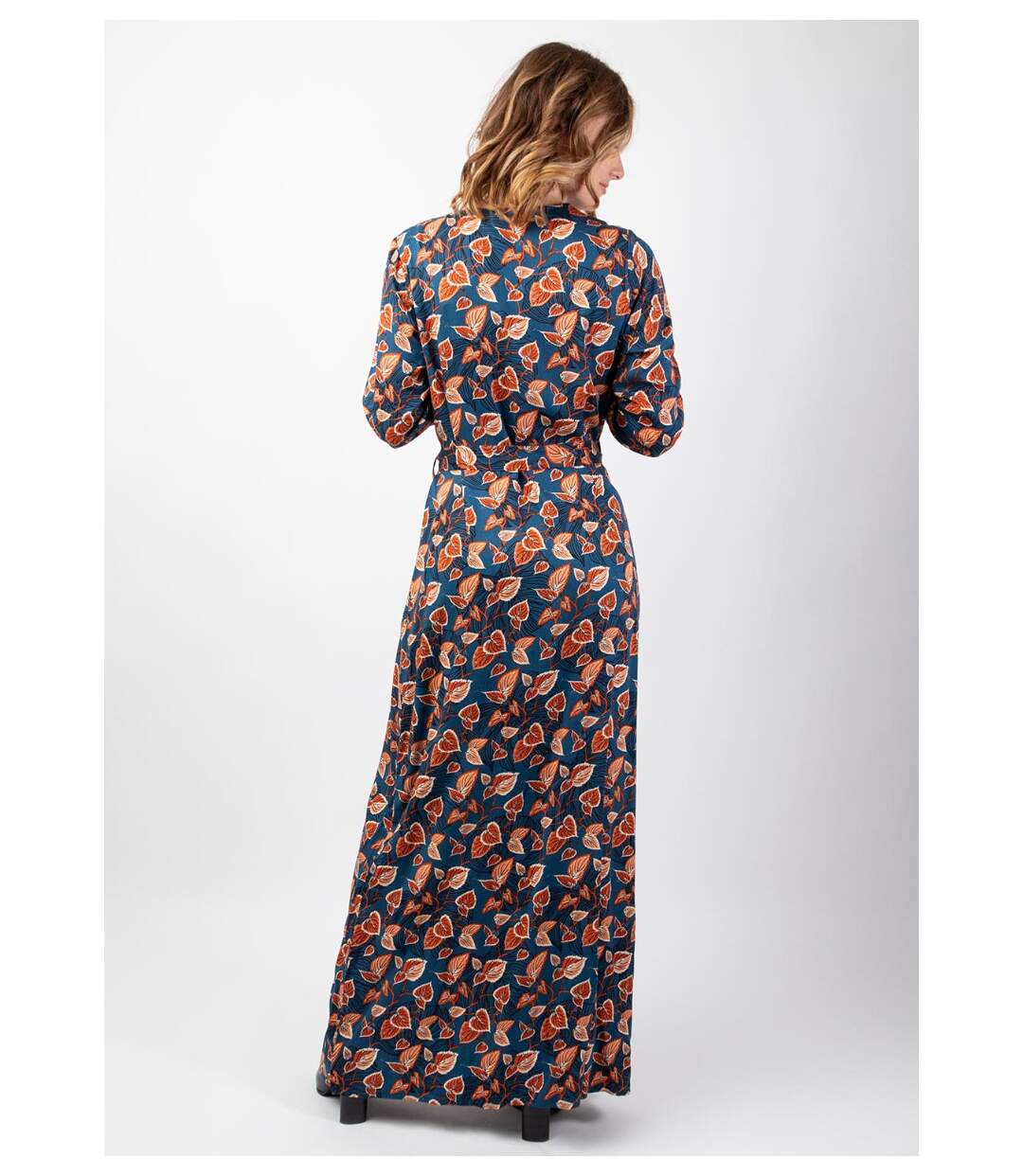 Robe longue hiver en twill de viscose GAYA motif fleuri bleu Coton Du Monde-4