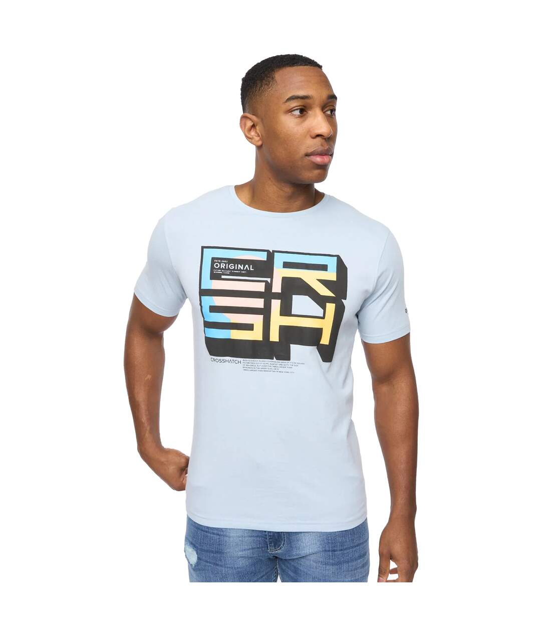 Mens boxvibe t-shirt sky blue Crosshatch-1