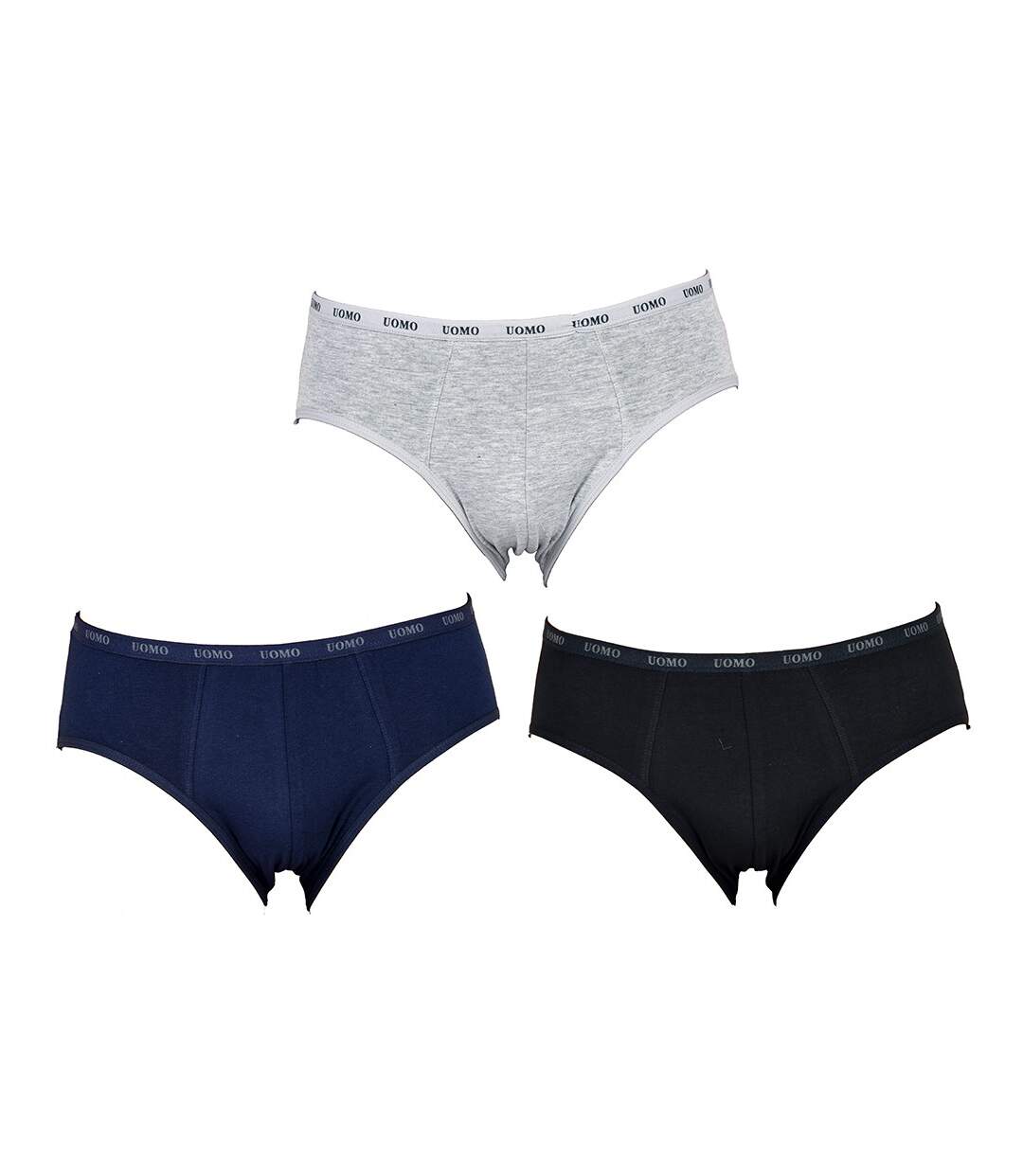 Boxer Homme Confort UOMO en Coton -Assortiment modèles photos selon arrivages- Pack de 3 Slips Surprise Coton Uni-1