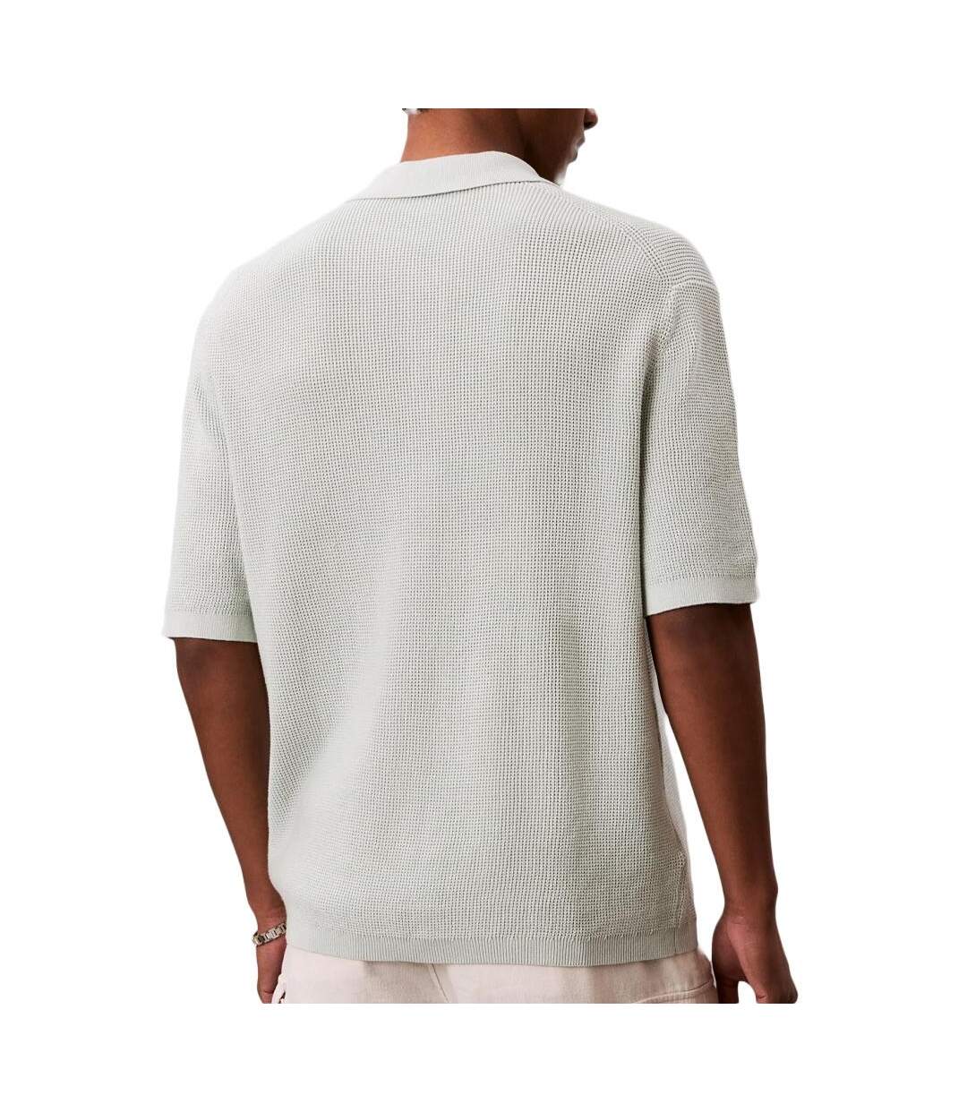 Polo gris homme calvin klein jeans waffle-2