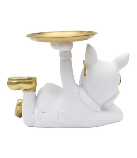 Vide-Poche Statue Bulldog 27cm Blanc