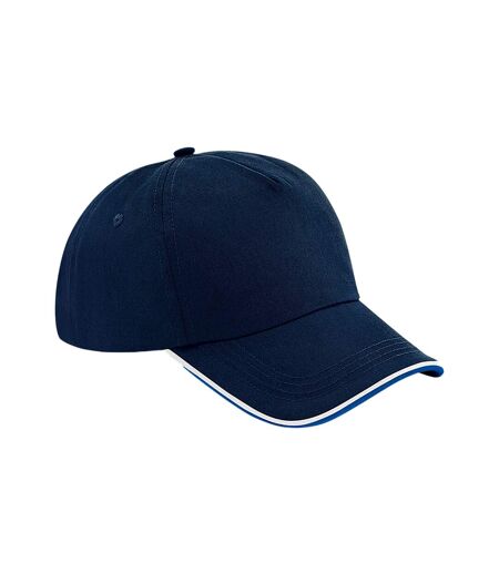 Beechfield Authentic Piped 5 Panel Cap (French Navy/Bright Royal/White)