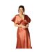 Womens/ladies Satin Fitted Angel Sleeve Maxi Dress Rust Biba-3