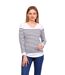 Pull femme de style marin - Pull col en V - Manches longues - Rayé Bleu