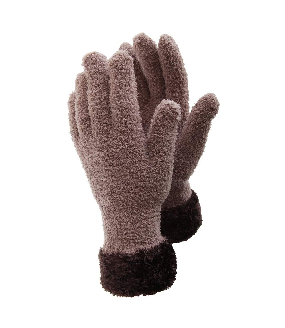FLOSO Ladies/Womens Fluffy Extra Soft Winter Gloves with Patterned Cuff (Latte/Brown)
