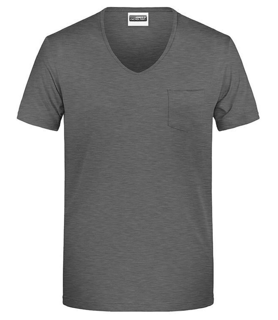 T-shirt BIO col V poche poitrine - Homme - 8004 - noir chiné-1