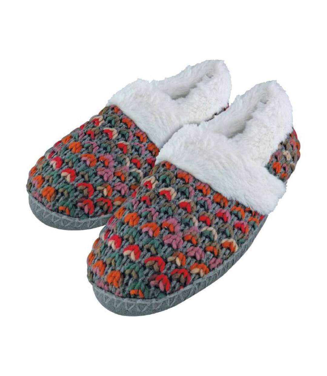 Pantoufles Femme Tricot Épais Fausse Fourrure-2