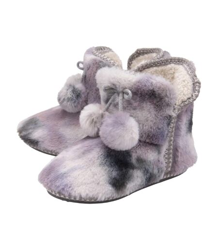 Ladies Fluffy Pom Pom Memory Foam Slipper Booties