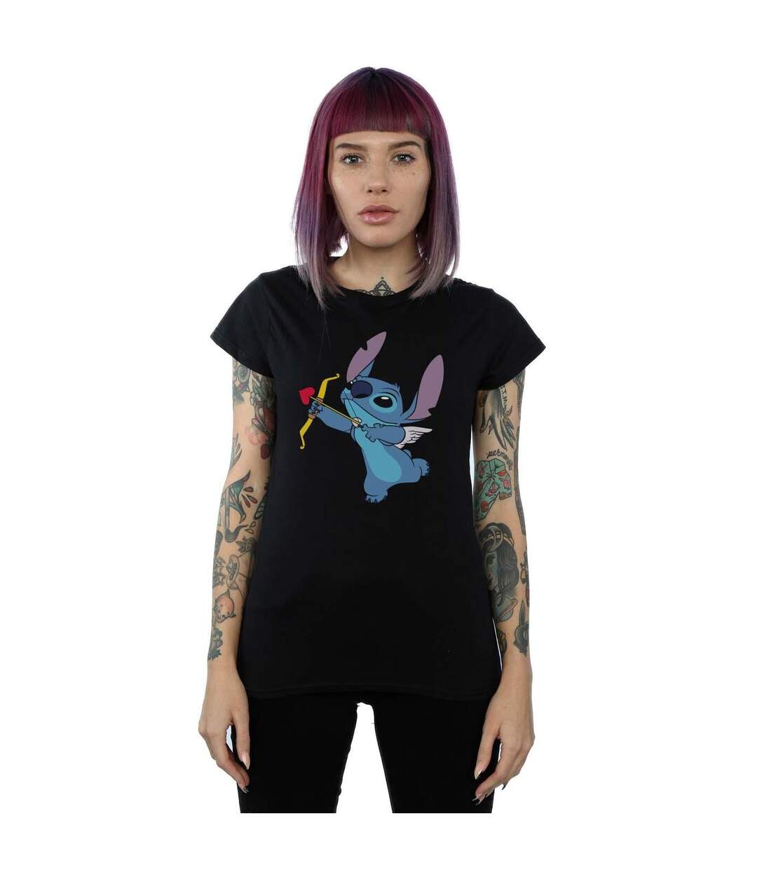 Disney T-shirt en coton Femmes/Ladies Lilo And Stitch Stitch Cupid Valentines (Noir) - UTBI25462-2