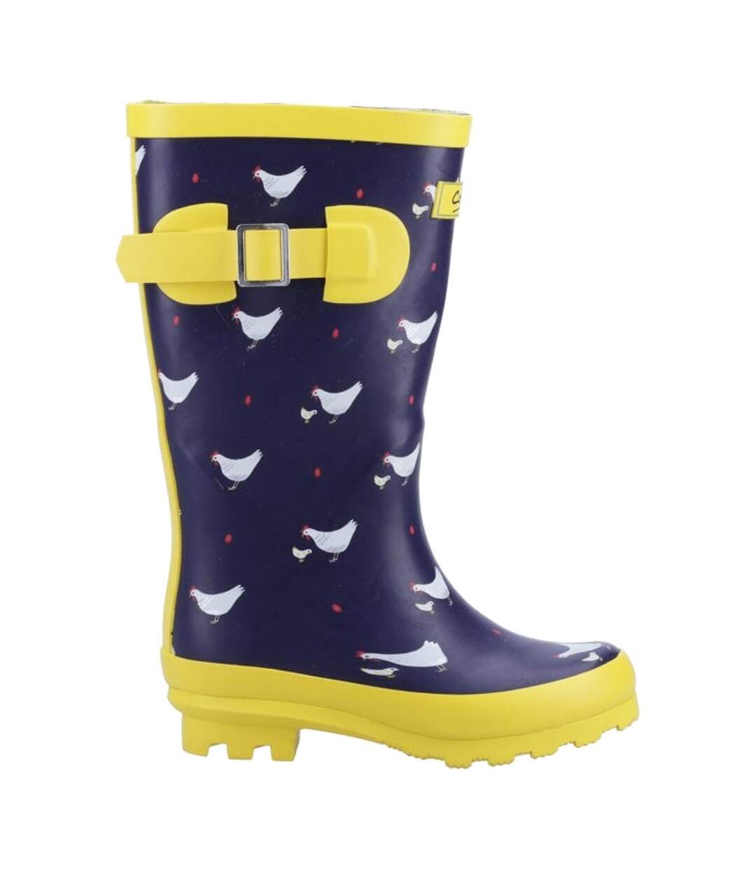 Womens/ladies farmyard chicken mid calf wellington boots navy/yellow Cotswold