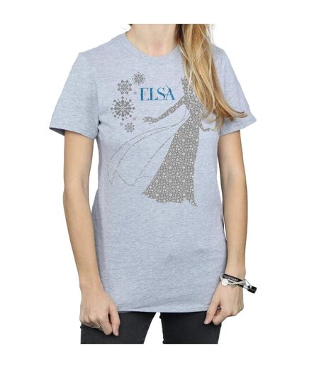 Disney Womens/Ladies Frozen Elsa Christmas Silhouette Cotton Boyfriend T-Shirt (Gris sportif) - UTBI24670