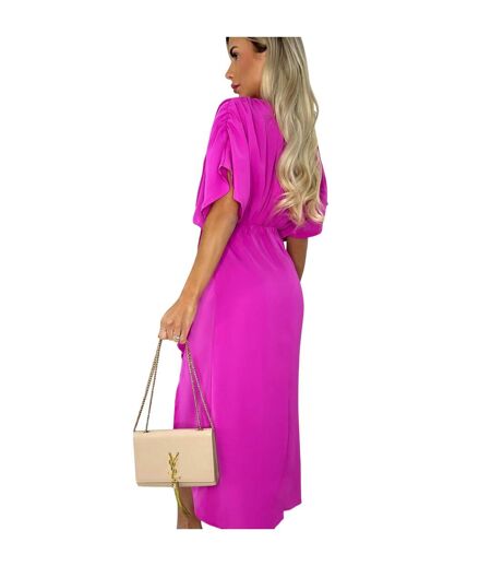 Womens/ladies Polyester Batwing Sleeve Midi Dress Hot Pink AX Paris