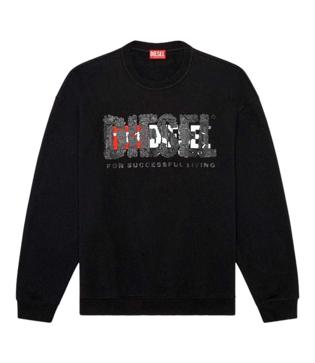 Mens Double Destroyed Logo Sweatshirt Black Diesel-2