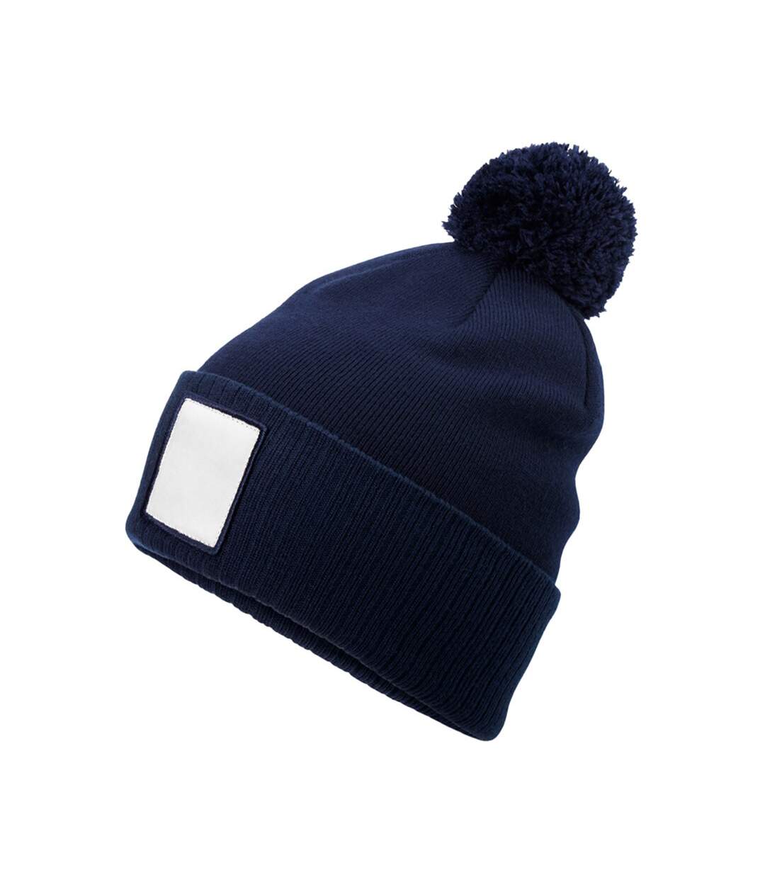 Pom pom appliqué patch beanie oxford navy/white Beechfield-2
