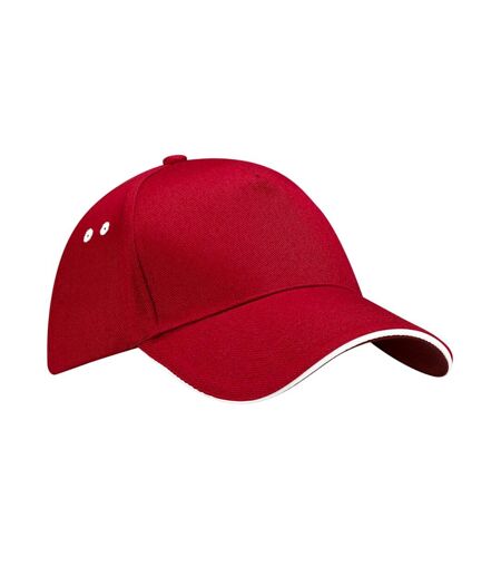 Beechfield 5 Panel Sandwich Peak Baseball Cap (Classic Red/White) - UTPC7033