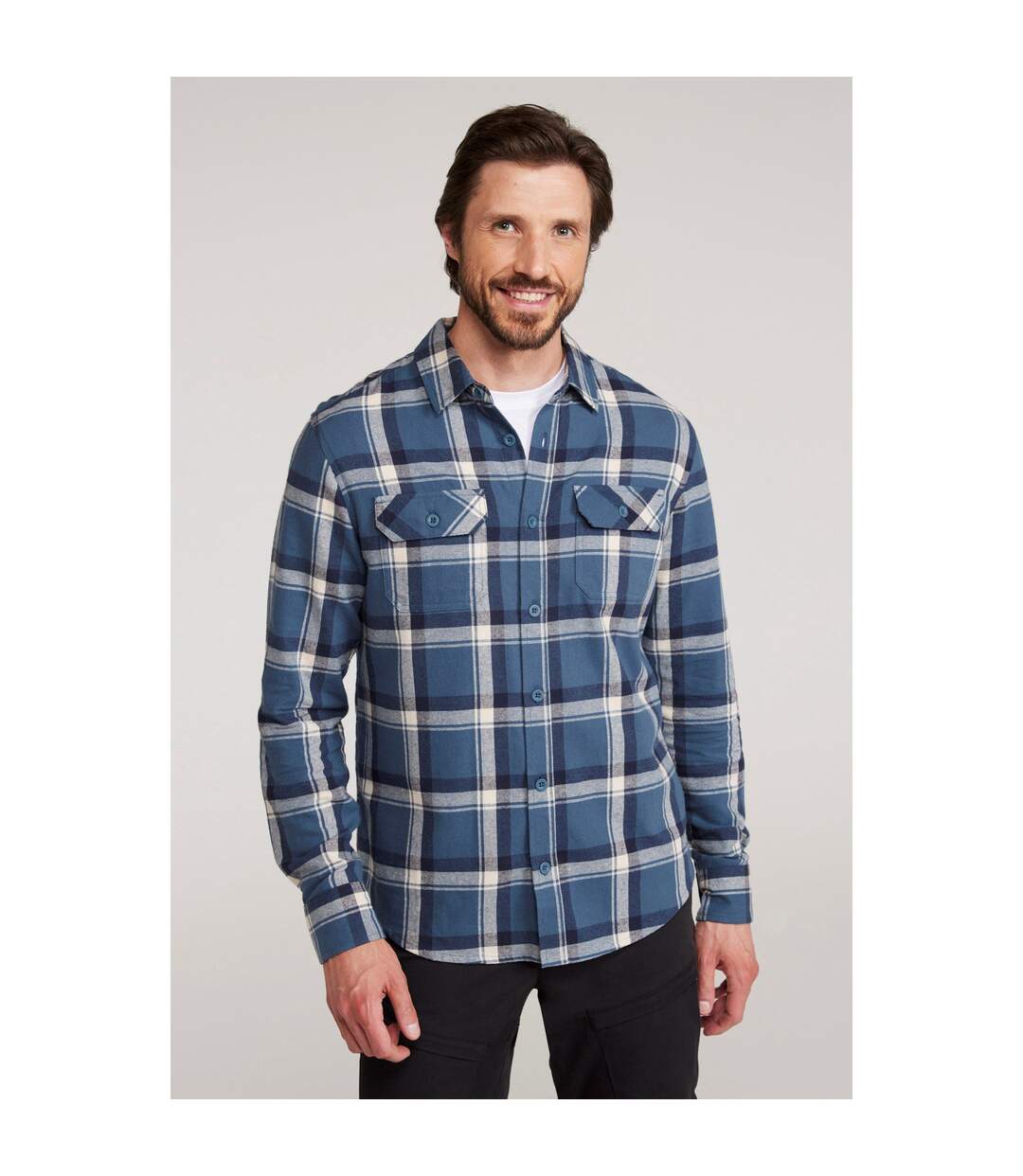 Mens trace flannel long-sleeved shirt petrol Mountain Warehouse-1