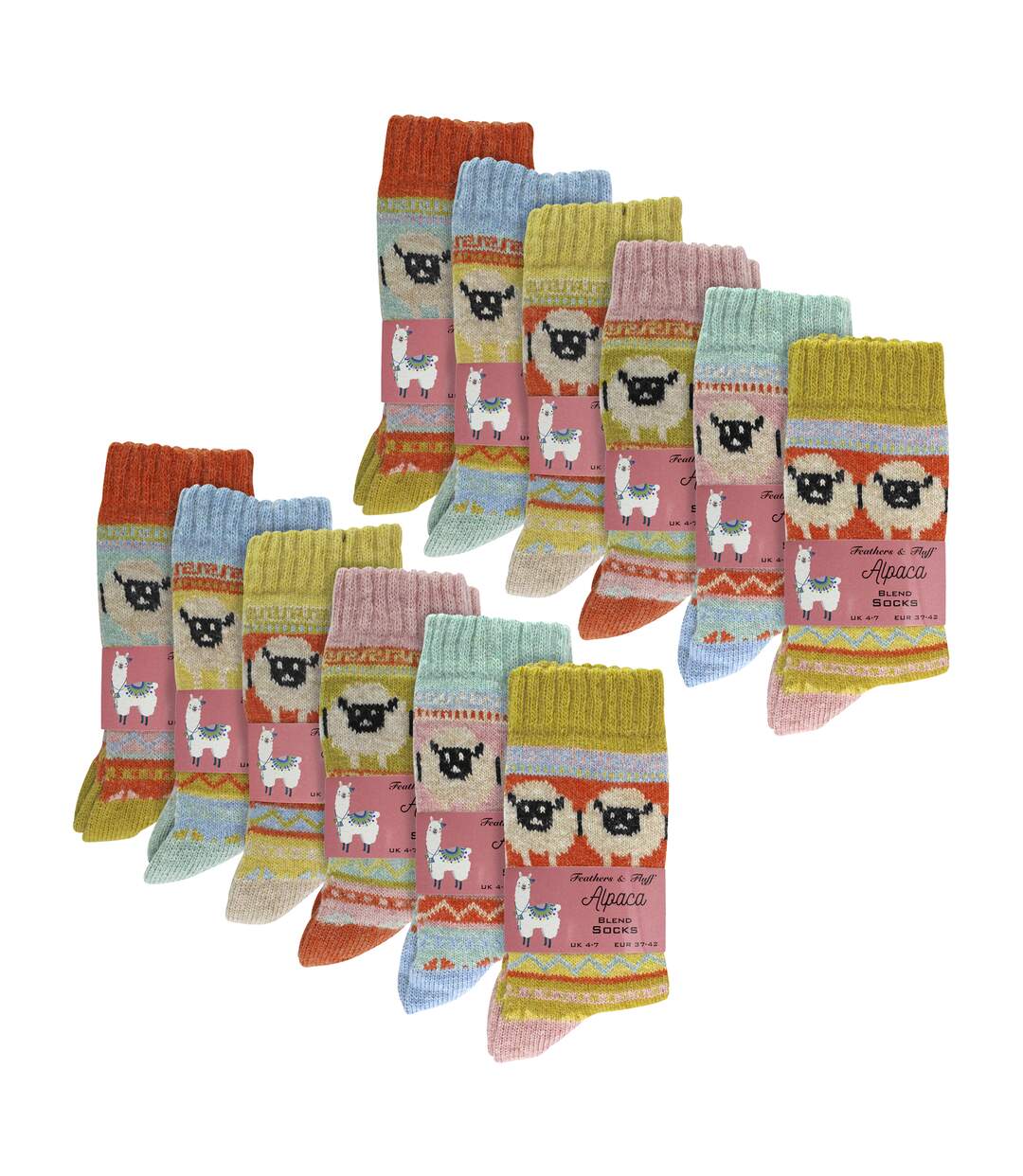 Lot de 12 chaussettes en alpaga pour femme avec motif mouton-2