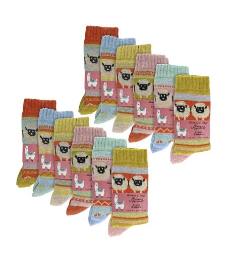 Lot de 12 chaussettes en alpaga pour femme avec motif mouton