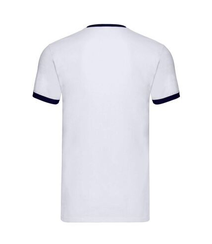 Unisex adult ringer t-shirt white/navy Fruit of the Loom