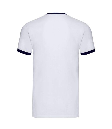 Unisex adult ringer t-shirt white/navy Fruit of the Loom