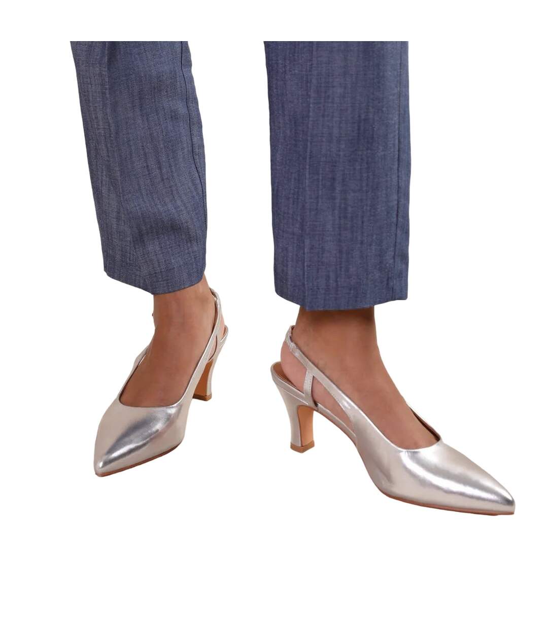 Womens/ladies Milos Metallic Faux Leather Sling Back Wide Low Heel Sandals Silver Where´s That From-1