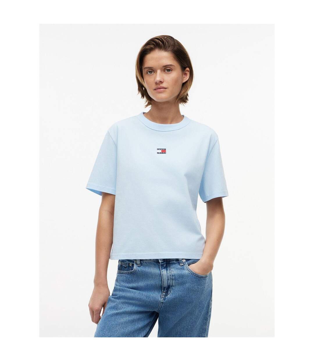 Womens/ladies Embroidered Logo Cotton Cropped T-shirt Royal Blue Tommy Jeans-2