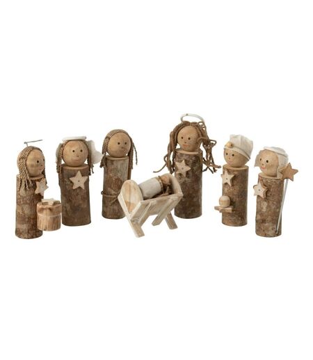 Lot de 7 Santons en Bois Coffre 64cm Marron