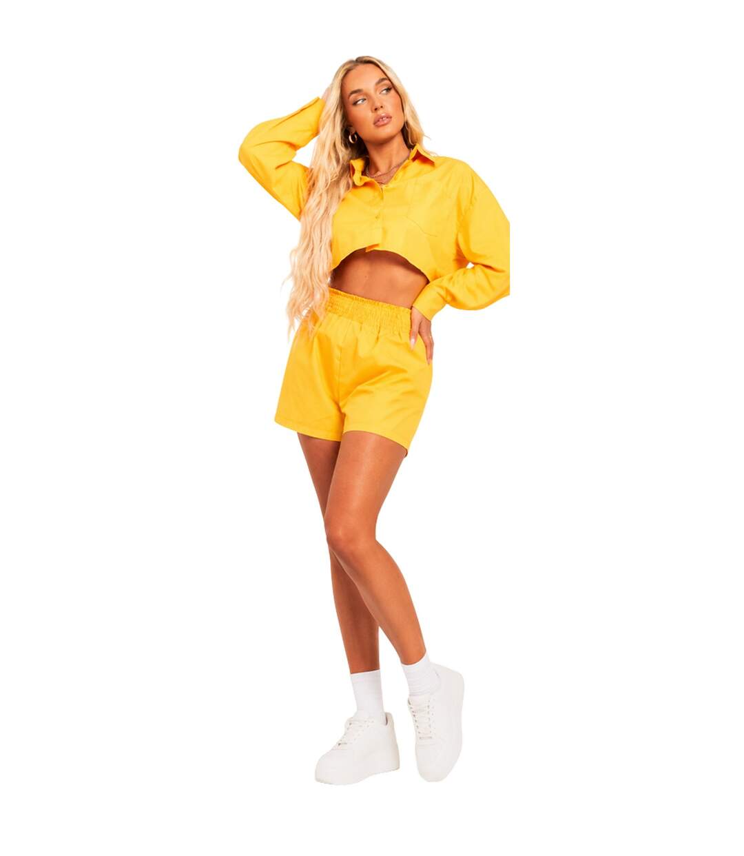 Womens/ladies Cotton Cropped Long-sleeved Shirt Orange Missy Empire-1