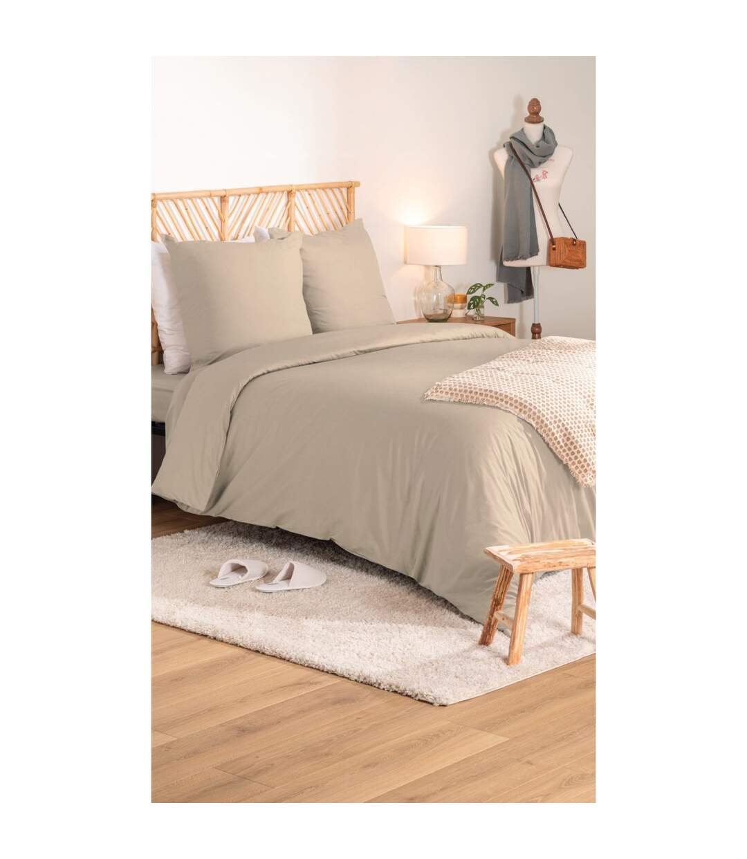 Parure de Lit 3 Pièces Percale 260x240cm Beige Lin-3