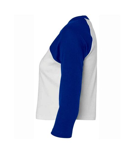 Bella + Canvas Womens/Ladies Raglan 3/4 Sleeve Crop T-Shirt (White/Royal Blue) - UTPC7097