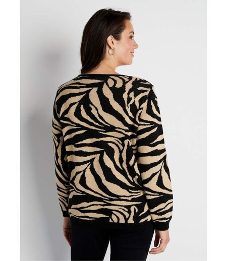 Pull doux jacquard zèbre col rond