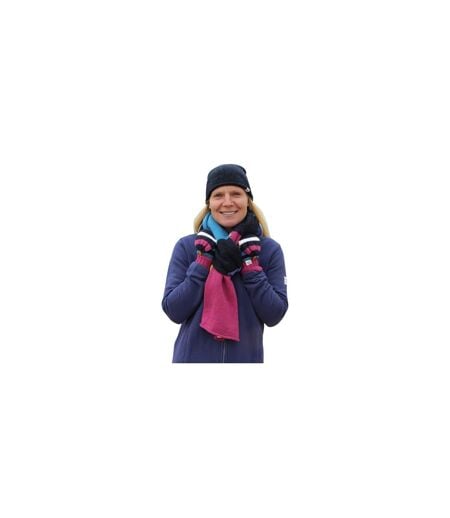 Ensemble Bonnet, Gants Et Écharpe Motif/style Contrasté Sage Femme Noir Bleu Rose Lazy Jacks