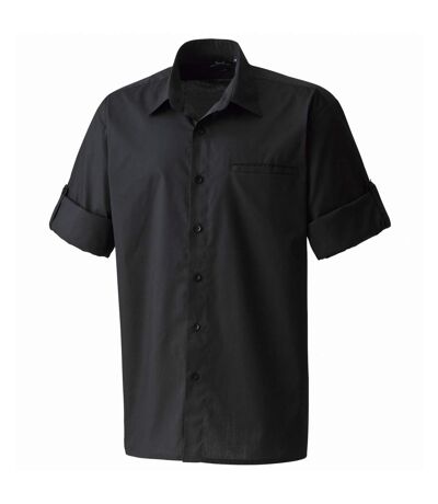 Premier Mens “Roll Sleeve” Poplin Plain Work Shirt (Black) - UTRW1083