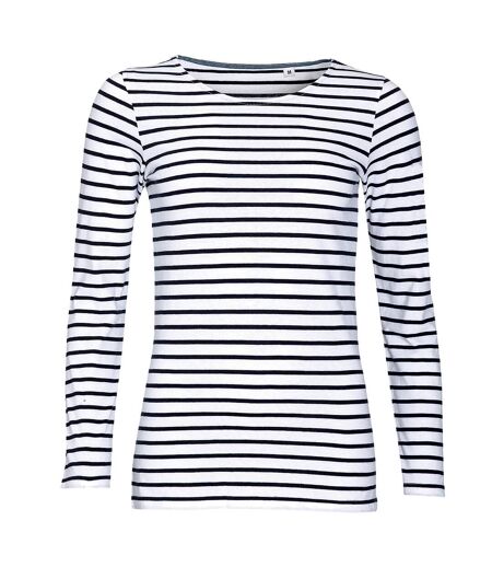 SOLS Marine - T-shirt rayé à manches longues - Femme (Blanc/Bleu marine) - UTPC2580